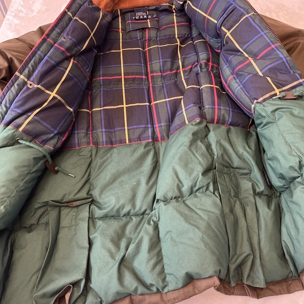 Nautica Down Filled Winter Coat Men's Brown Size M Leather Collar NO HOOD